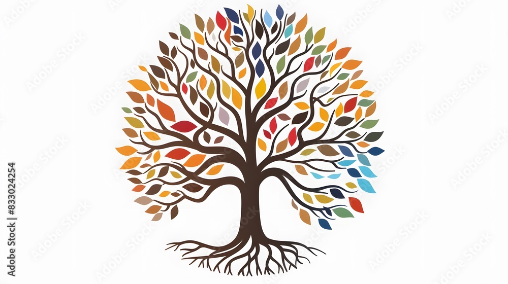 Fototapeta premium tree with colorful watercolor leaf