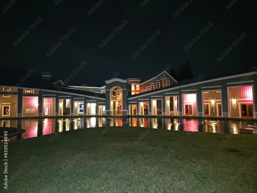 Fototapeta premium Colorful lighting on the outer walls of a building in Pleasant Hill California