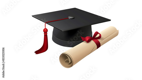 Graduation cap with degree isolated on a transparent background, PNG, Ai