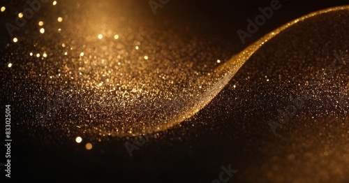 Luxury gold glitter sprinkles design illustration. With a magnificent black background. With golden light.