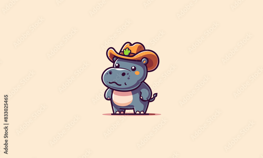hippo wearing hat cowboy vector mascot design hippo wearing hat cowboy vector mascot design