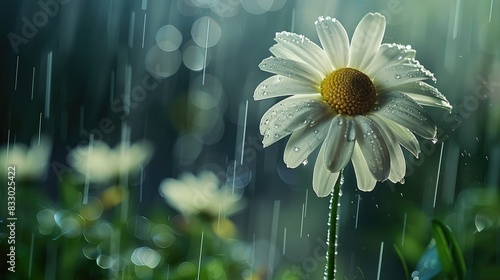 White daisy blooming post rainstorm photo
