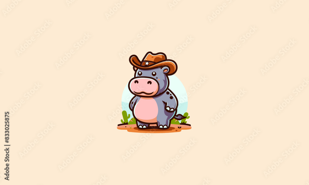 hippo wearing hat cowboy vector mascot design hippo wearing hat cowboy vector mascot design