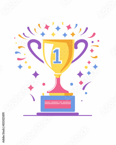 winner #1 trophy number one winner's golden shine winner's circle brand new award sweepstakes winning colorful lottery stars blank name plate trophy resizable vector generative ai 
