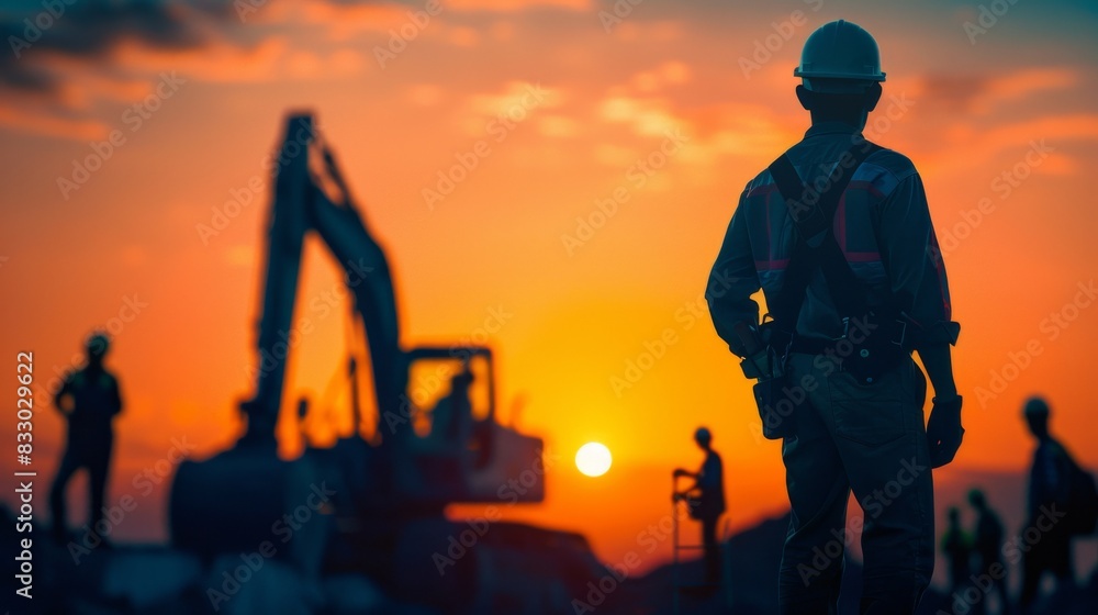 Silhouette of a tower crane looming over a city skyline, abstract  , background