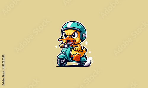 duck angry riding scooter vector mascot design