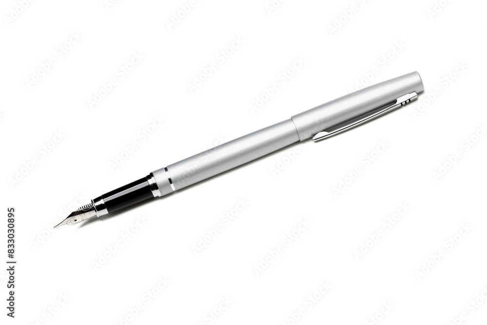 silver or chrome coloured fountain pen isolated in white background silver or chrome coloured fountain pen isolated in white background