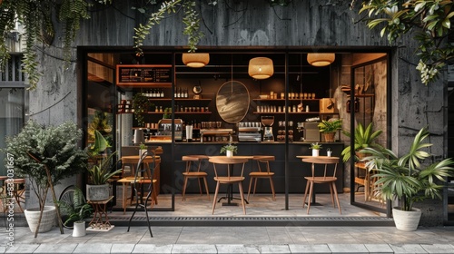 A storefront sign mockup seamlessly integrated into a trendy cafe scene, reflecting modern lifestyle trends.