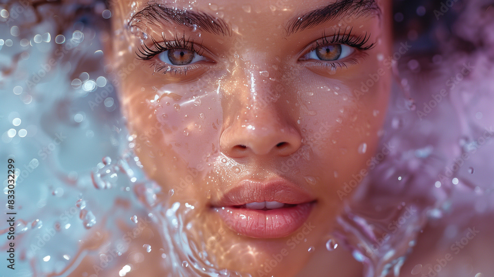 portrait of a woman face in the water