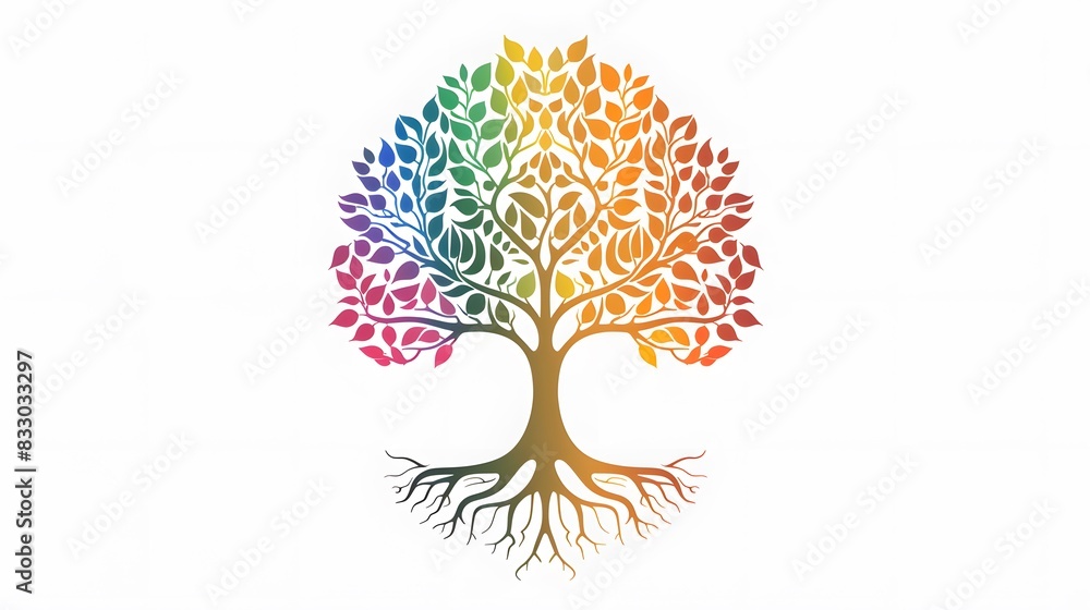 Naklejka premium tree with colorful watercolor leaf