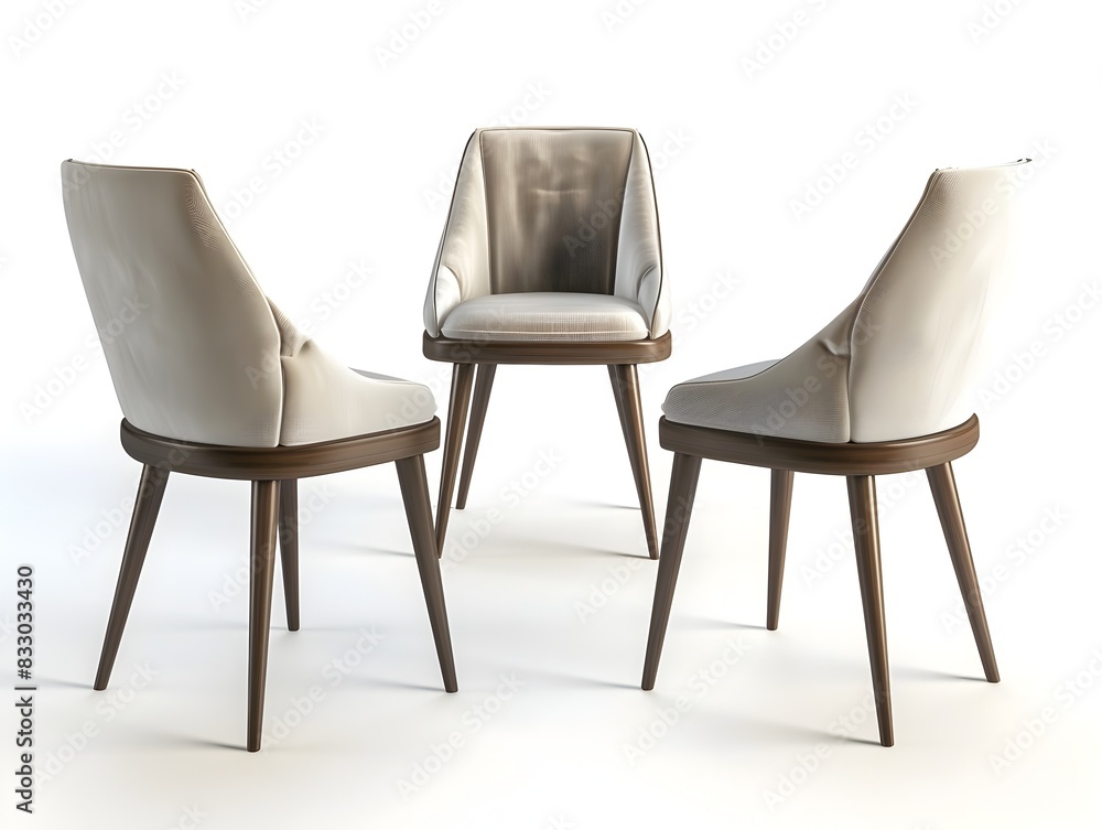 D Rendered Isolated Set of Modern Dining Chairs on White Background D Rendered Isolated Set of Modern Dining Chairs on White Background
