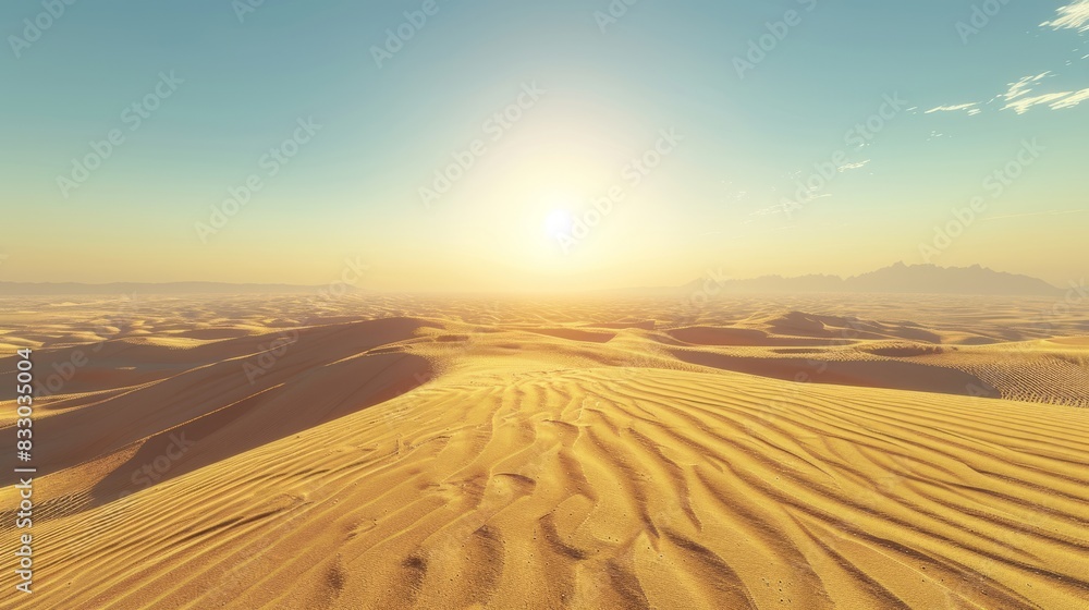 Naklejka premium Desert landscape: sand dunes and mountains in the background.