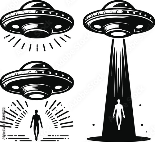 Set of alien and ufo, vector illustration.
