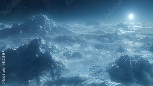 A vibrant nature iceberg landscape with snow-covered peaks in the distance  the ice glowing under the sunlight
