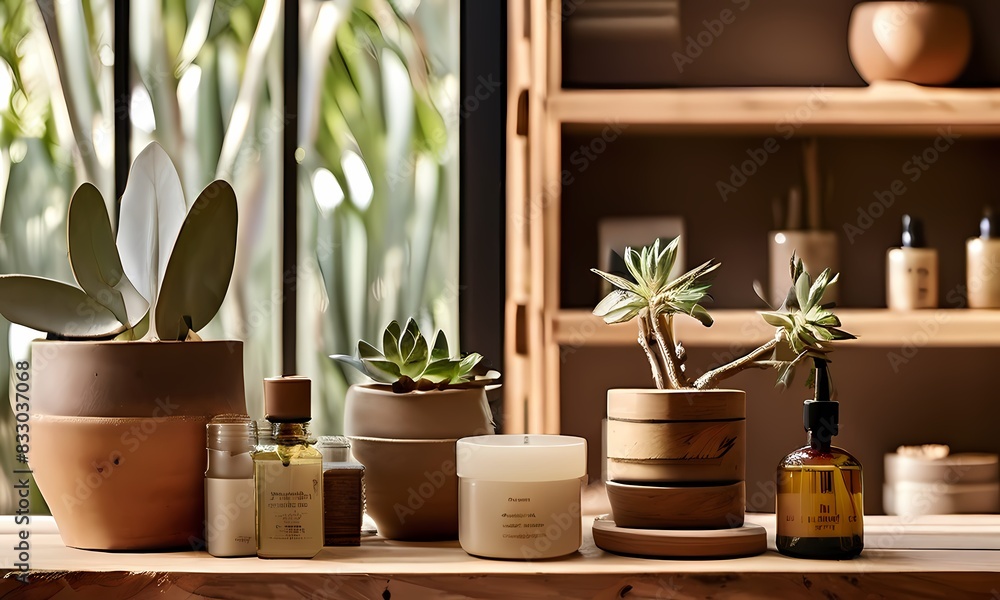 Dry bush branch placed at the heart of a minimalist showcase display for natural eco products, Ai Generated Dry bush branch placed at the heart of a minimalist showcase display for natural eco products, Ai Generated