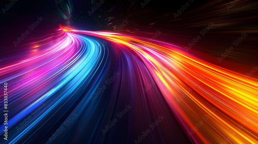 High-speed motion blur on a black background with dynamic rainbow streaks of light High-speed motion blur on a black background with dynamic rainbow streaks of light