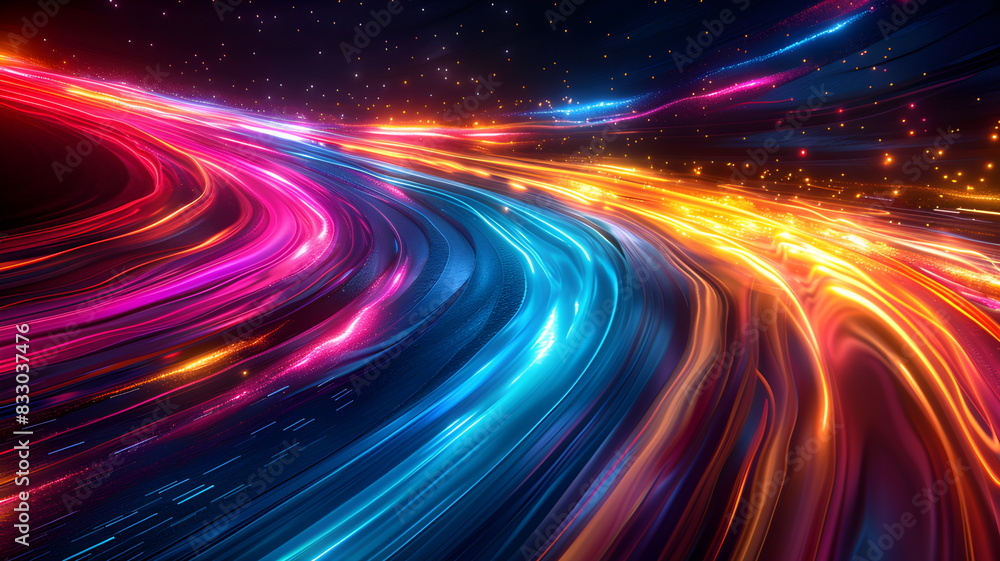 High-speed motion blur on a black background with dynamic rainbow streaks of light High-speed motion blur on a black background with dynamic rainbow streaks of light