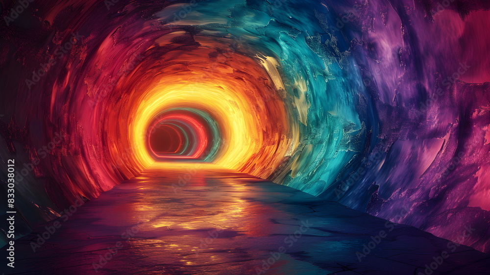 illustration of dark tunnel of rainbow colors illustration of dark tunnel of rainbow colors