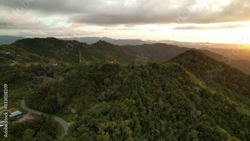 Kundasang, Malaysia - May 28 2024: Aerial View of The Desa Dairy Cattle Farm photo