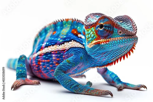 Obraz Blue lizard Panther chameleon isolated on white background
