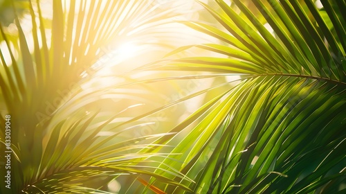 landscape of sunlight filtering through palm leaves on tropical beach © ZALA