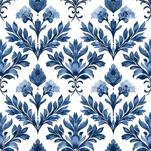 vintage blue and white wallpaper pattern, seamless repeat