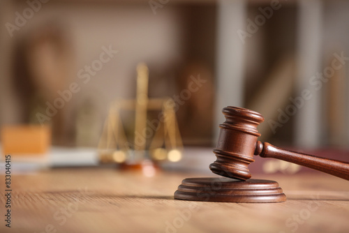 Judge's gavel on light tabl...