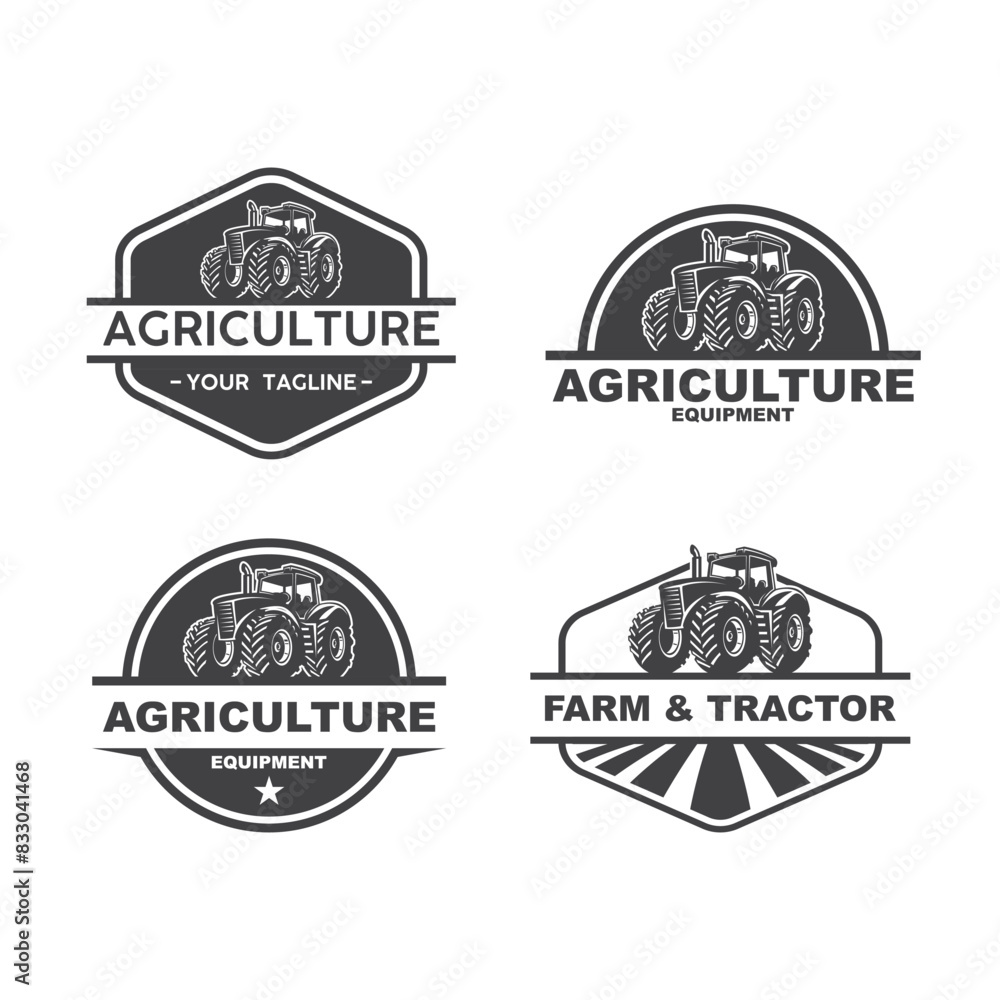 set of Tractor farming logo vehicle heavy equipment silhouette, farm land, agriculture logo design with creative idea set of Tractor farming logo vehicle heavy equipment silhouette, farm land, agriculture logo design with creative idea