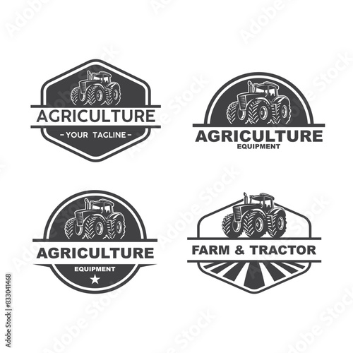 set of Tractor farming logo vehicle heavy equipment silhouette, farm land, agriculture logo design with creative idea