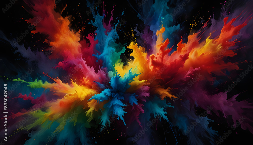 A vibrant explosion of color dances across a dark canvas, swirling and blending like watercolor paint background. Generative AI A vibrant explosion of color dances across a dark canvas, swirling and blending like watercolor paint background. Generative AI