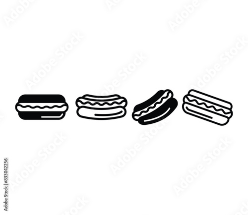 delicious hot dog fast food symbol icons vector design simple black white illustration collections sets