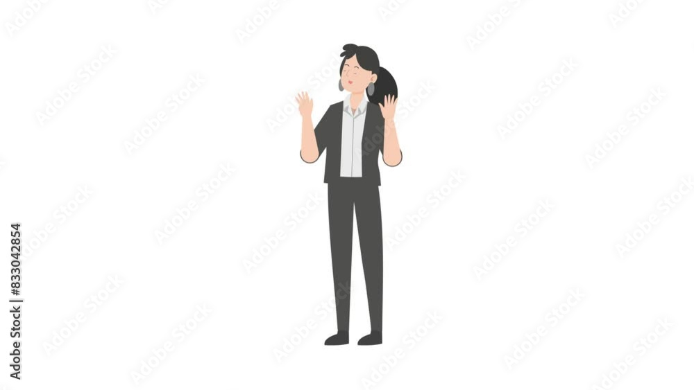 Saleswoman raising both hands Saleswoman raising both hands