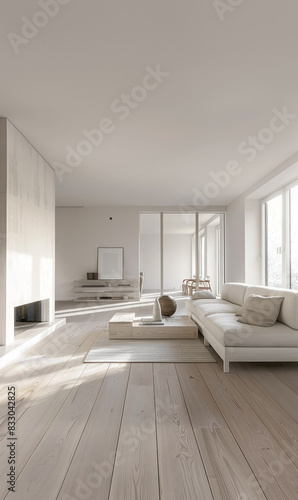 Elegant minimalist interior of a living room with neutral tones. Generate AI