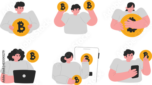 Collection of Cryptocurrency People with Bitcoin and Exchange Crypto