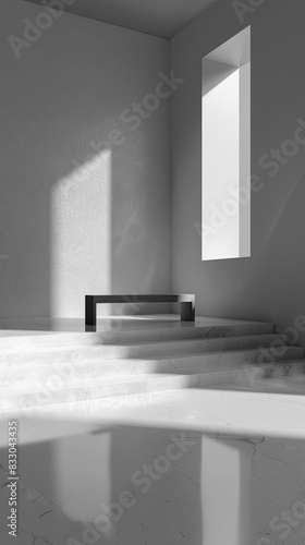 Monochrome abstract image with radiant light beams and textural contrasts. Generate AI