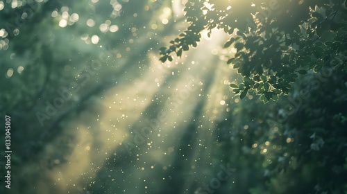 landscapes of soft sunlight filtering through tree branches in the morning