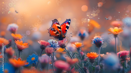 A vibrant nature meadow landscape with butterflies flitting among the flowers © MistoGraphy