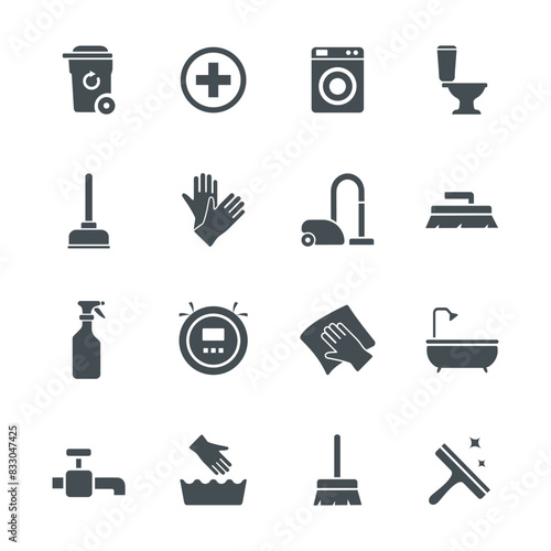 Cleaning icon set. Flat vector illustration. White background.