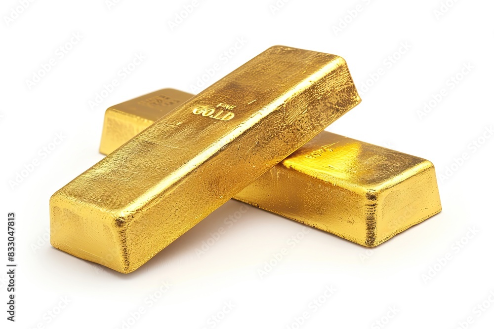 Isolated of two gold bar or gold ingot stacking isolated on white background Isolated of two gold bar or gold ingot stacking isolated on white background