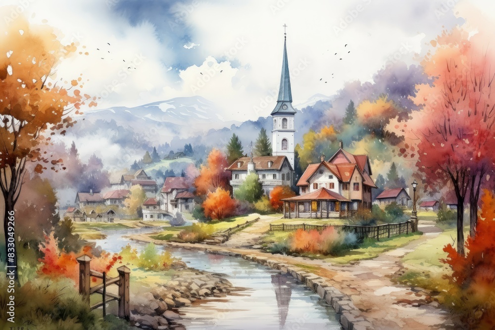 Naklejka premium Historic villages - Generative AI