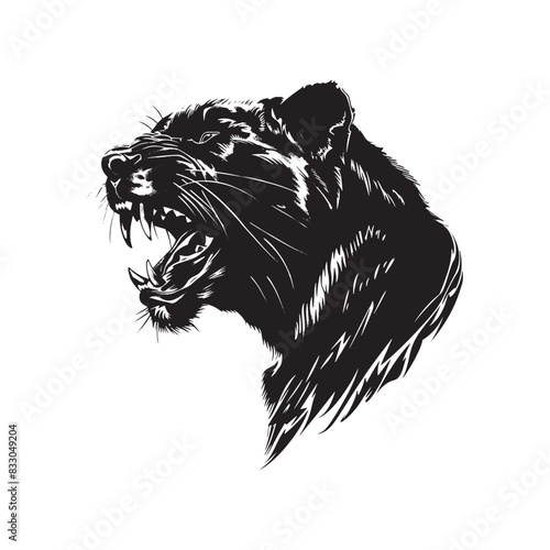 Black and white panther vintage ink drawing vector illustration for t-shirt design