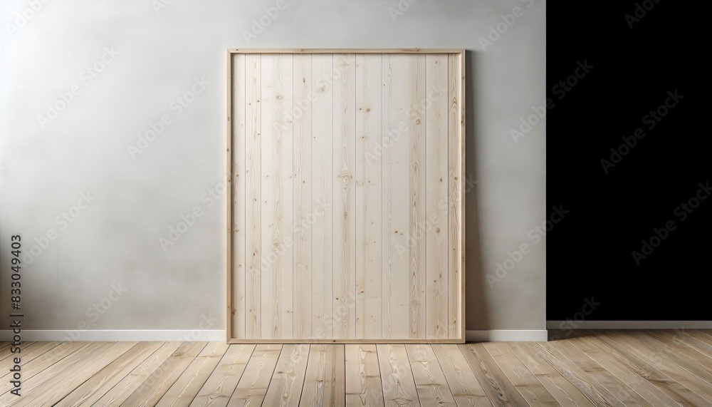 Minimalist wooden door in empty room with light wooden floor and gray wall modern interior design architecture Minimalist wooden door in empty room with light wooden floor and gray wall modern interior design architecture