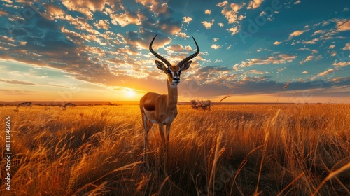 Impala antelope, aepyceros, in the South African savannah.