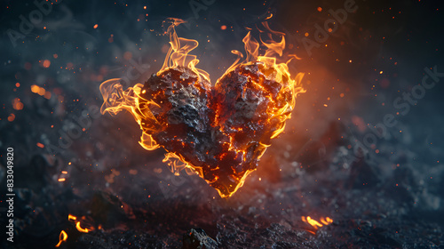 Fiery Heart made of flames and lava Valentines, generative ai