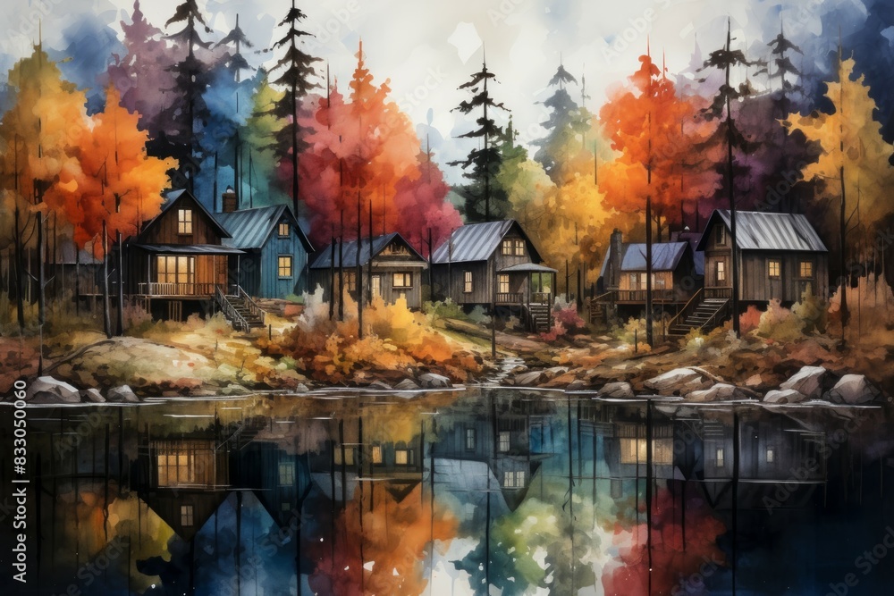 Obraz premium Cottages and cabins - Generative AI