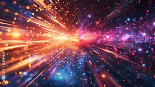 Dazzling explosion of light and energy perfect for futuristic and high tech backgrounds and © Thares2020
