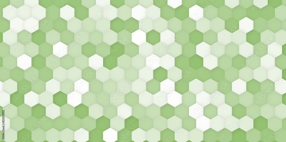 Green and white mosaic honeycomb marble image. Beautiful hexagon tile wall marble background.