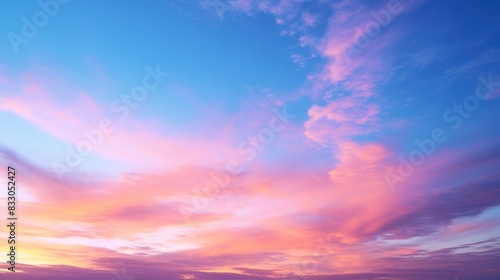 clear blue sky at sunset, with the sky ablaze with hues of orange, pink, and purple 