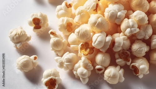 A pile of uncooked popcorn on a white background.