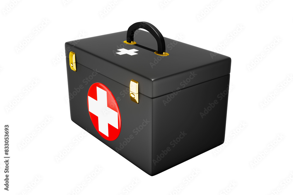First aid kit, black medicine box, emergency car, ambulance medical assistance Care and assistance emergency accident concept 3D illustrated icons - clipping path First aid kit, black medicine box, emergency car, ambulance medical assistance Care and assistance emergency accident concept 3D illustrated icons - clipping path